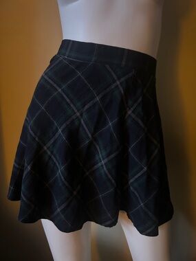 Classic Black & Green Plaid Flared Skirt